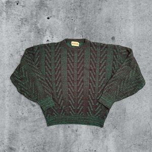 Vintage 90s McGregor Acrylic Colorful Geometric Grandpa Knit Sweater Size L USA
